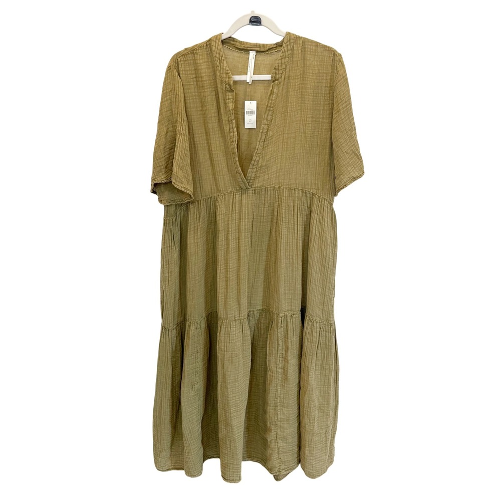 NEW Anthropologie Kallie Flowy Maxi Dress Green Cotton Gauze Boho Large Petite